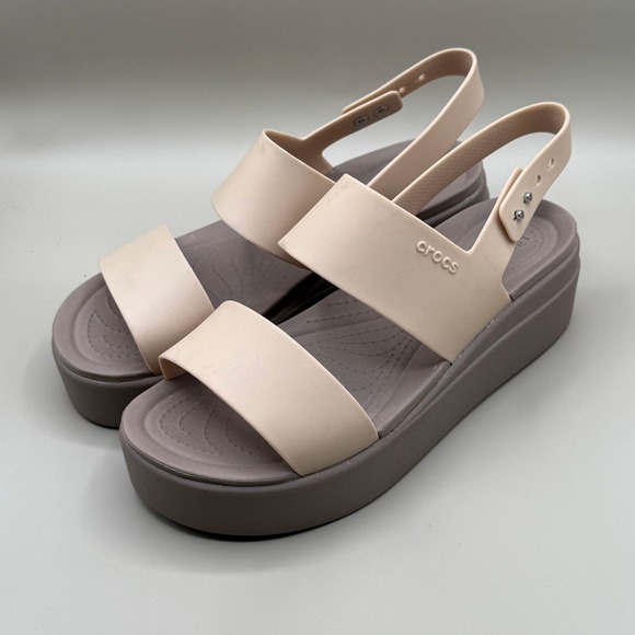 Crocs LiteRide Women's Beige Wedge Platform Sandals Size 8 - Picture 2 of 8